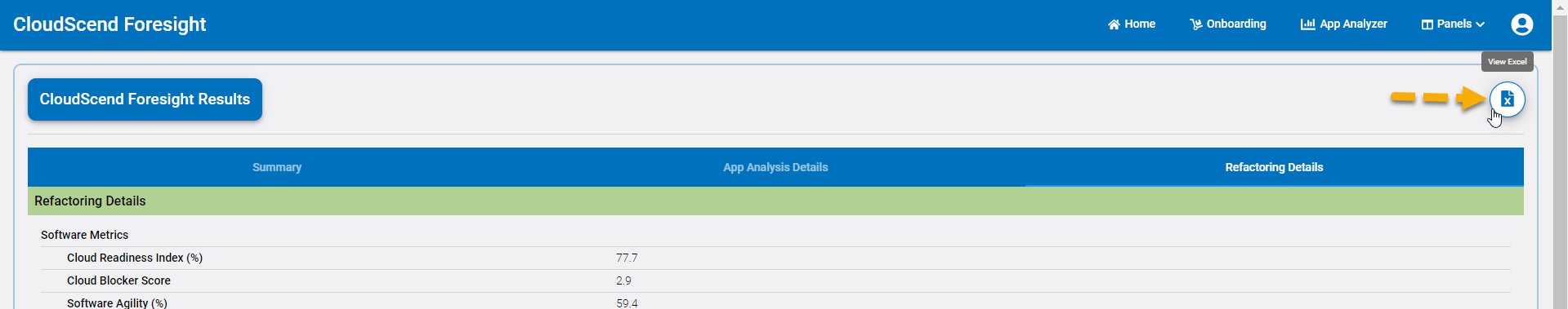 CloudScend Foresight Results Excel